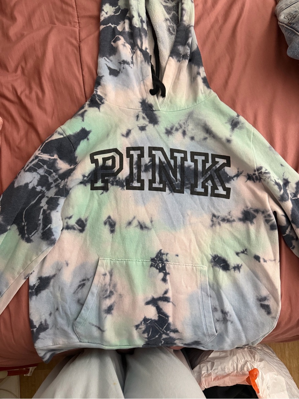 PINK Victoria's Secret Tie-Dye Hoodie in Black, Mint, and Pale Pink